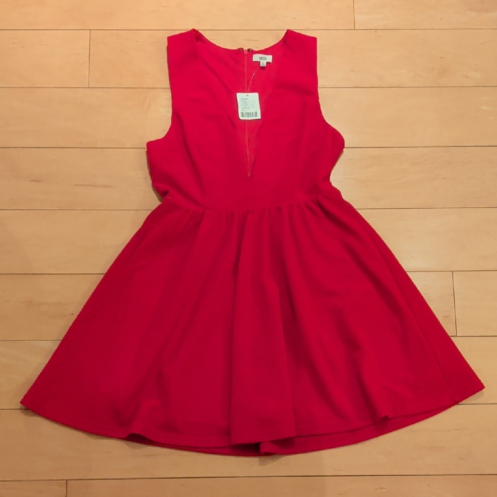 NWT Lucca Urban Outfitters Red Sleeveless V-Neck Mini Dress Small